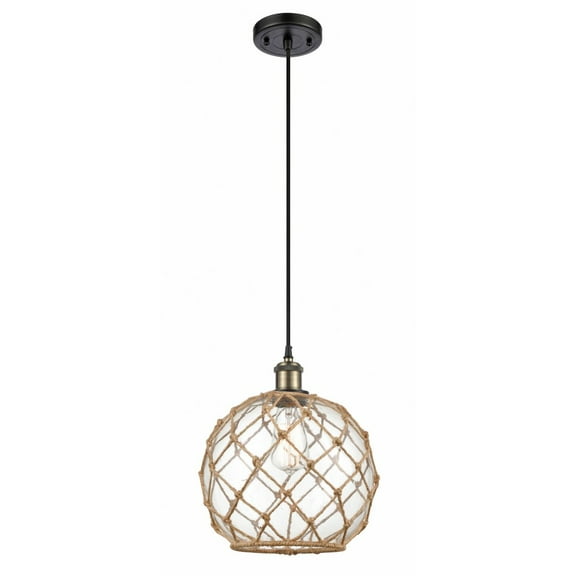 516-1P-BAB-G122-10RB-Innovations Lighting-Farmhouse Rope - 1 Light Cord Hung Mini Pendant In Industrial Style-13 Inches Tall and 10 Inches Wide-Black