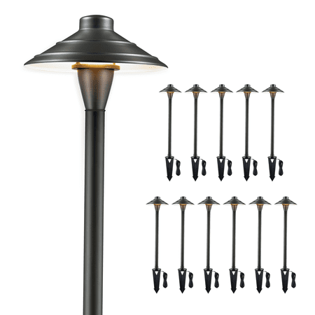 Gardenreet Brass Low Voltage Pathway Lights, 12V Outdoor LED Landscape Path Lights(Hat) for Walkway Driveway Garden Yard Without G4 Bulb(12 Pack)