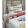 thumbnail image 2 of Ambesonne Colorful Fitted & Top Sheet Set with Sham, Roadsters Old Vintage, Multicolor, 2 of 4