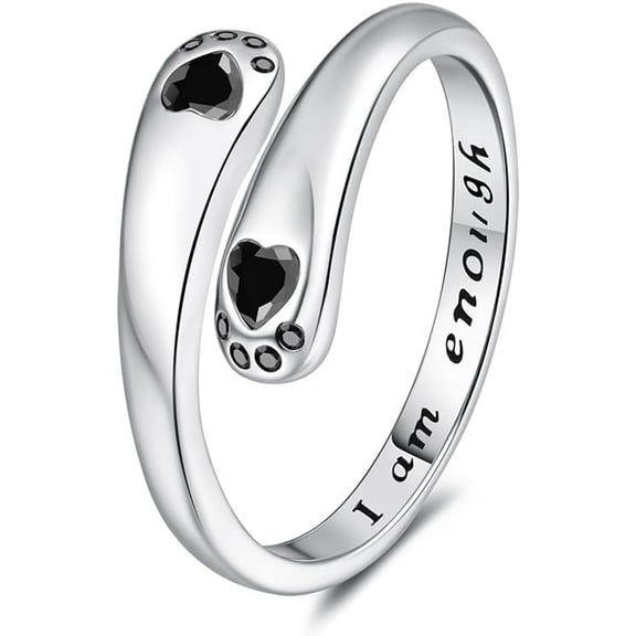 CZ Puppy Paw Print Adjustable Ring for Women Pet Lover I am Enough Inspirational Statement Jewelry Animal Rings with Birthstone Claw Open Wrap Finger Band for Dog Cat Owners Friends Family