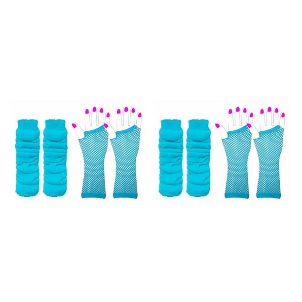 Jumpingount Fishnet Glove Props Adorno de vestir Traje de mujer Guantes largos Accesorio de ropa Adornos de mano Suministros para fiestas Azul Azul 2piezas