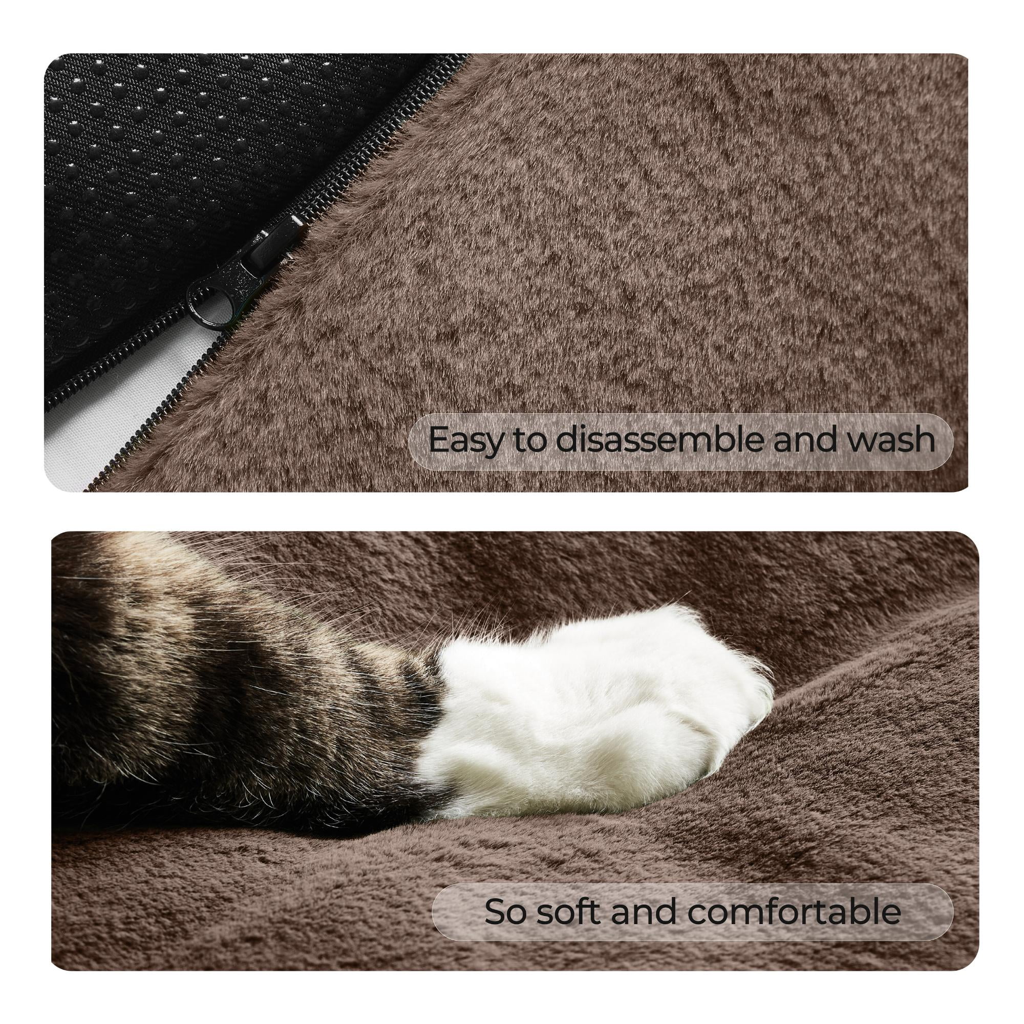 allisandro Calming Furniture Protector Dog Bed with Soft Neck Bolster, Waterproof Faux Fur Couch Cover with Removable Cover, 45 x 40 x 5 Inches, Bear Brown