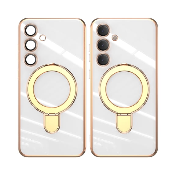 For Samsung Galaxy S25 Edge Phone Case,With Contractile Ring Kickstand,Built-in Camera Lens Protector,Compatible with Mag-Safe,Soft TPU Shockproof Anti-fall Drop Protection,Luxury Phone Case,White
