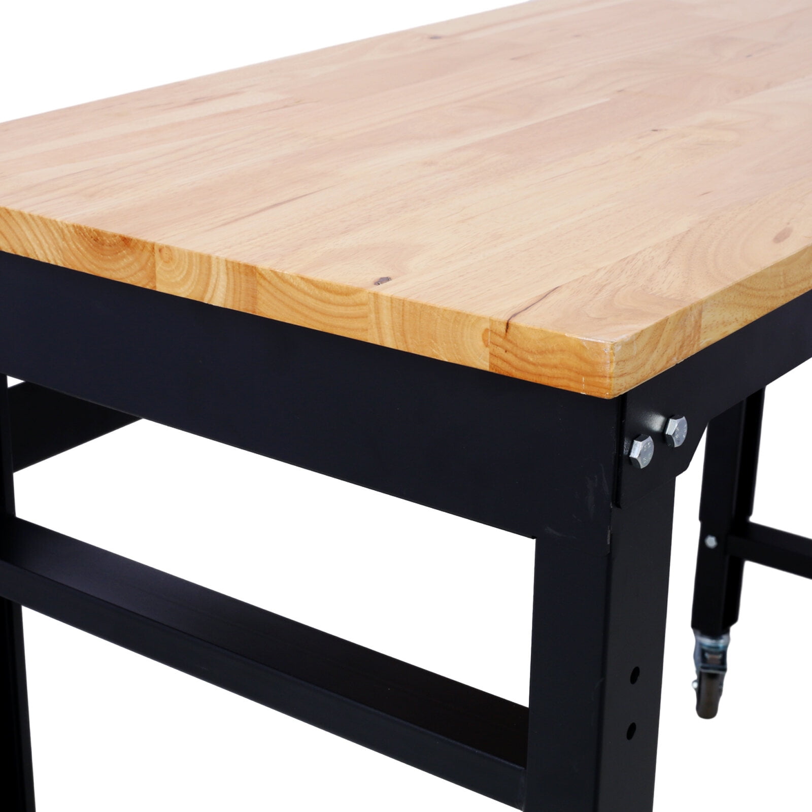 , Workbench - 48" Wide Rolling Workbenches for Garage - Adjustable Height, Workshop Tool Bench, Metal with rubber Wood Top, Black ,Steel ,