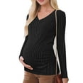 thumbnail image 6 of SELONE Women Maternity Tops Ribbed Stretchy Shirts Crewneck Long Sleeve Curved Hem Soild Pullover Soild Clothes, 6 of 6