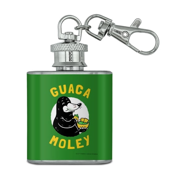 Guaca Moley Mole Eating Guacamole Funny Humor Stainless Steel 1oz Mini Flask Key Chain