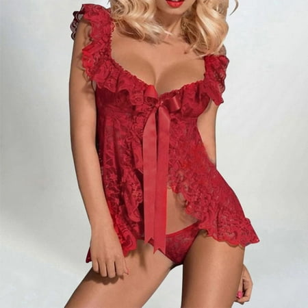 

Miluxas Clearance Women Lace Lingerie Underwear Lace Underwear Nightgown Set Red 10(XL)