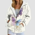 thumbnail image 2 of larppty Zip Up Hoodie Women 2025 Casual Long Sleeve Sweatshirts Fall Winter Fashion Lightweight Butterfly Print Hooded Clothes with Pockets (Beige, S), 2 of 7