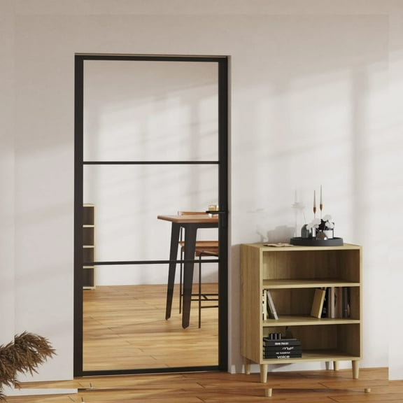 vidaXL Interior Door Barn Door Sliding Door ESG Glass and Aluminium Black 40.4"x79.3"