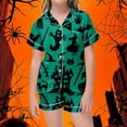 thumbnail image 2 of Halloween Pajamas Kids Size 10-11 Years Casual Sleepwear Pumpkin Bat Short Sleeve Top with Shorts Soft Girls Pajama Set Green, 2 of 4