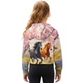 thumbnail image 2 of Xoenoiee Horse Cherry Blossom Print Girls' Sweatshirts Half Zip Up Pullover Crop Tops for Girls Long Sleeve Hoodie Sweater Cropped Sweatshirt, 5-6 Years, 2 of 7