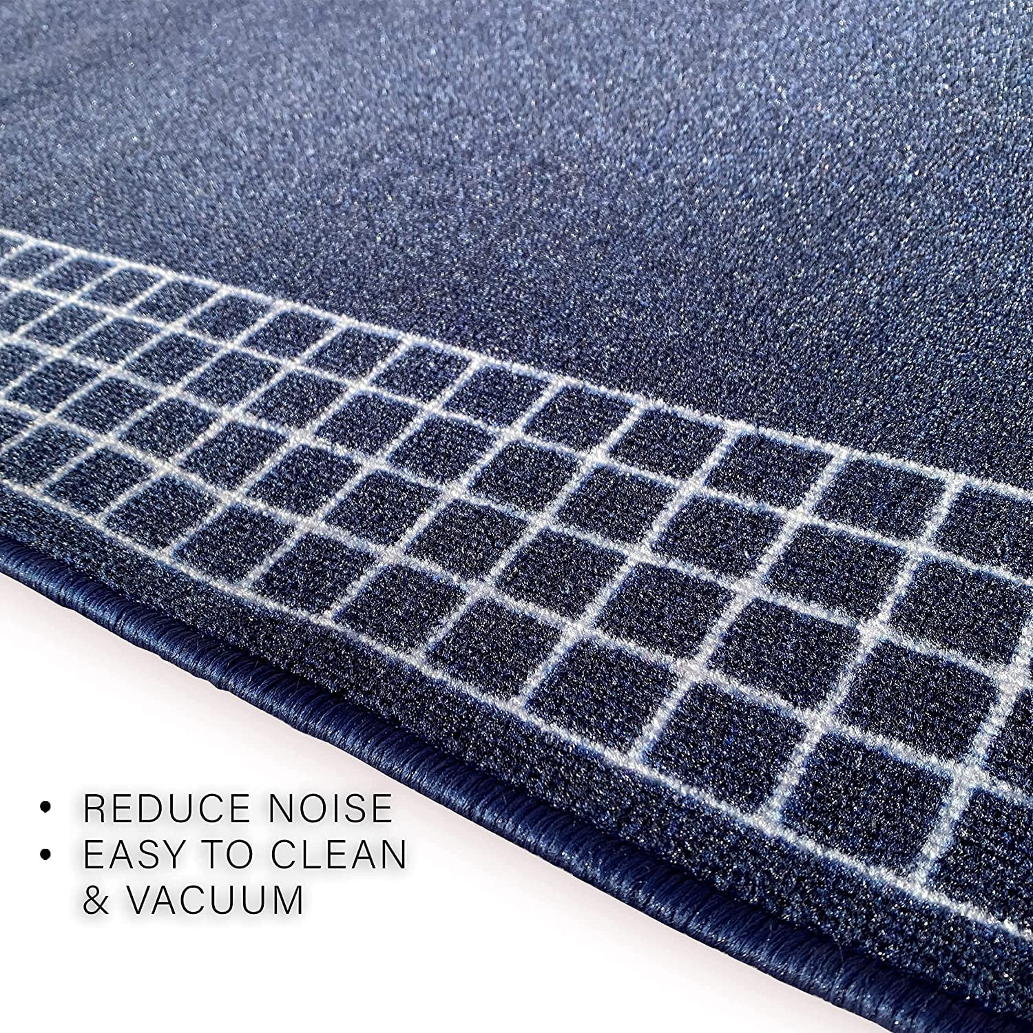 Runner Rug for Hallway Checkered Bordered Blue Color 26 Inch or 31 Inch Wide by Your Length Choice Slip Resistant Rubber Backing Stain Resistant Pile Stair Runner