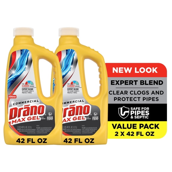 Drano Max Gel Clog Remover, Drain Clog Remover, Commercial Line, 42 fl oz (2 Pack)