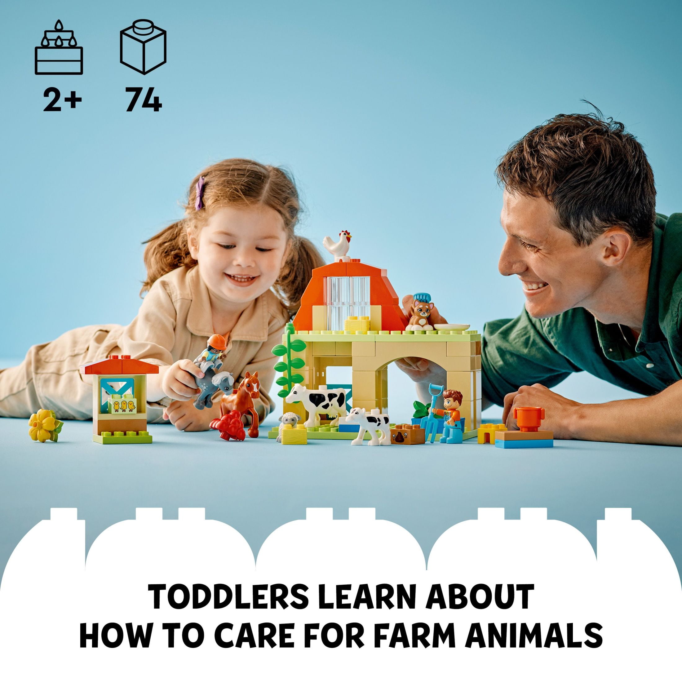 LEGO DUPLO Town Caring for Animals at the Farm Learning Toy for Toddlers, Farmhouse with Horse, Cow and Chicken Figures, Farm Playset, Educational Set for Toddlers Ages 2 and Up, 10416