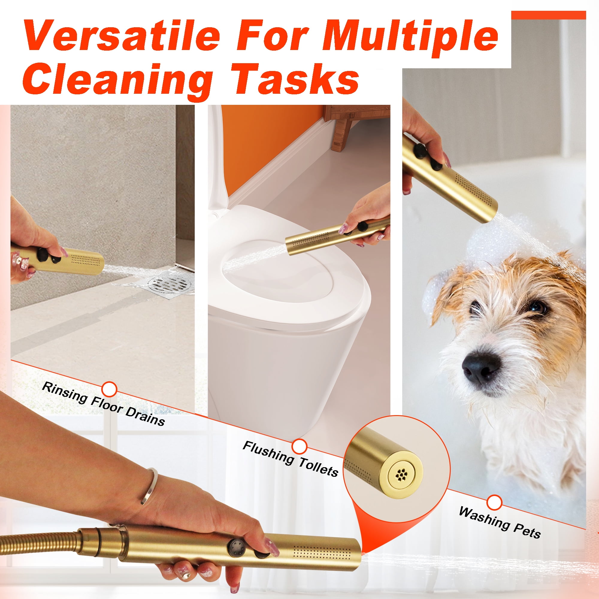 SUNRINX Brushed Brass Freestanding Tub Faucets, Single Handle Free Freestanding Tub Faucet With Brass Two-Function Handshower, Max 6 GPM Floor Mount Bathtub Faucet With 360° Rotating Spout Tub Filler