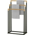 thumbnail image 2 of MyGift Freestanding 3-Tier Black Metal and Bamboo Bath Towel Bar Rack, 2 of 7