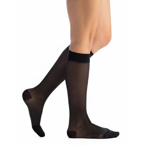 EvoNation Women’s Knee-High Graduated Compression Socks, 20-30 mmHg – Firm Pressure Sheer Socks, Support Stockings Hose, Black, Medium