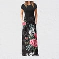 thumbnail image 2 of Wycnly Summer Dresses for Women Vintage Empire Waist Pleated Swing A Line Long Dresses with Pocket 2024 Short Sleeve Round Neck Floral Print Maxi Formal Dress Black s, 2 of 7