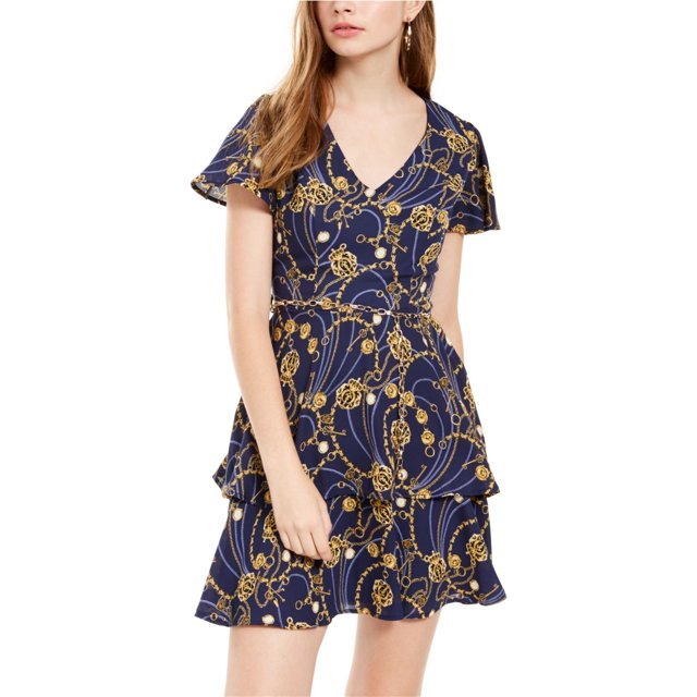 Vestido a capas con cinturón de cadena para mujer Teeze Me azul marino 13/14 Teeze Me Layered
