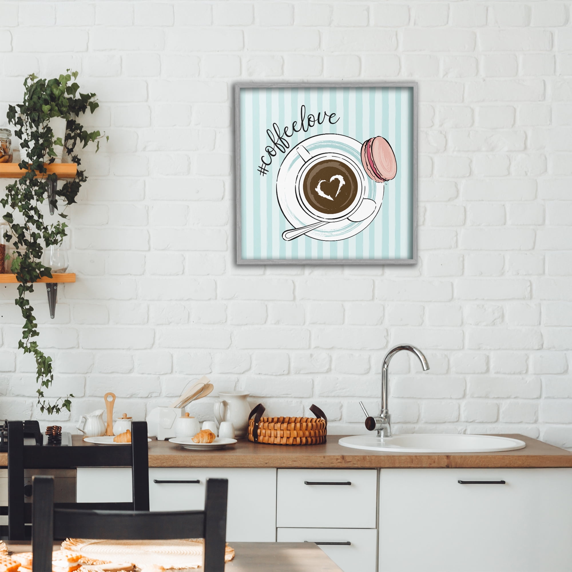 Stupell Industries Coffee Love Hashtag Gray Framed Giclee Art, design by Martina Pavlova