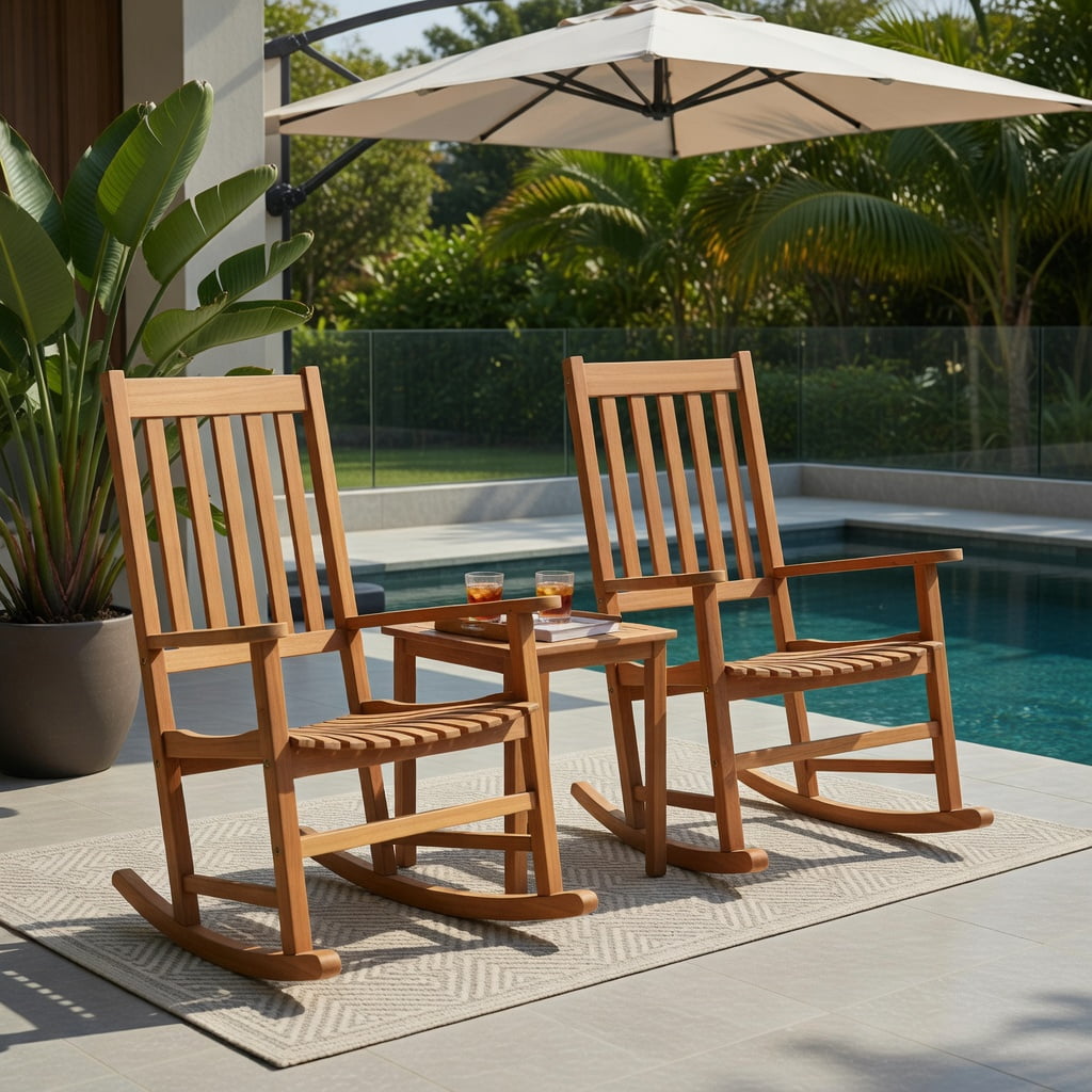 Hommoo Acacia Wood High-Back Rocking Chair for Indoor & Outdoor Use, Patio, Balcony & Backyard Comfort Chair, Natural