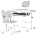 thumbnail image 1 of Qaba Ensemble Bureau et Chaise à Hauteur Réglable avec Plateau Inclinable à 45°, MDF et Acier, Tiroir de Rangement, Support de Livre, Gris, Station d'Étude Ergonomique pour Bureau à Domicile, Chambre Ou Salle de Jeux, 1 of 7