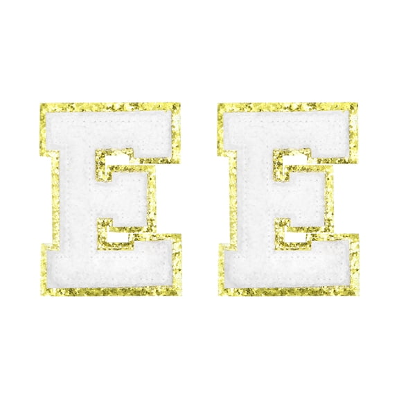 Uxcell Chenille Letter Patches 2.2" Self Adhesive Letter E Stick on Embroidered Patch for Clothing Repair (White, Pack of 2)