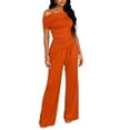 thumbnail image 3 of Kixjoy Orange Women 2 Piece Outfits Sets Off Shoulder Wide Leg Pant 2 Piece High Waisted Athletic Casual Sweatsuits Basic Soft Fall Loungewear Sets Woman, Orange XL, 3 of 5