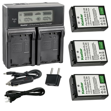 Kastar 3-Pack Battery and AC LCD Dual Fast Charger Compatible with Nikon EN-EL25 ENEL25 EN-EL25a 4241 Battery Nikon MH-32 Charger Nikon Z Series Nikon Z50 Z 50 Nikon Z FC Mirrorless Digital Camera
