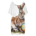 thumbnail image 3 of Cute Easter Bunny Women's Off The Shoulder Ruffles Summer Wedding Guest Loose Casual Party Beach Dress, 3 of 9
