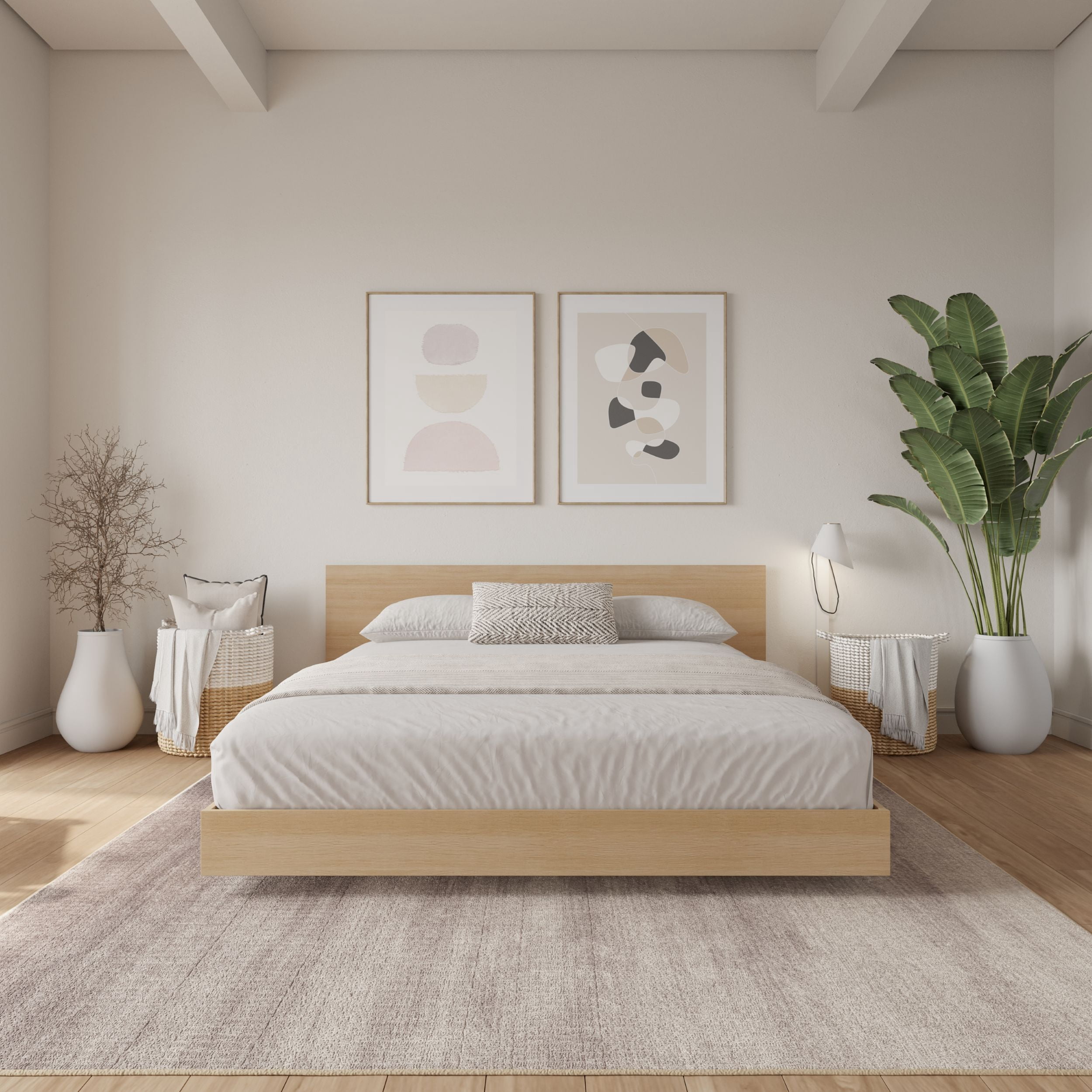 Satori Low Platform King Size Bed Set in Natural Blonde Oak