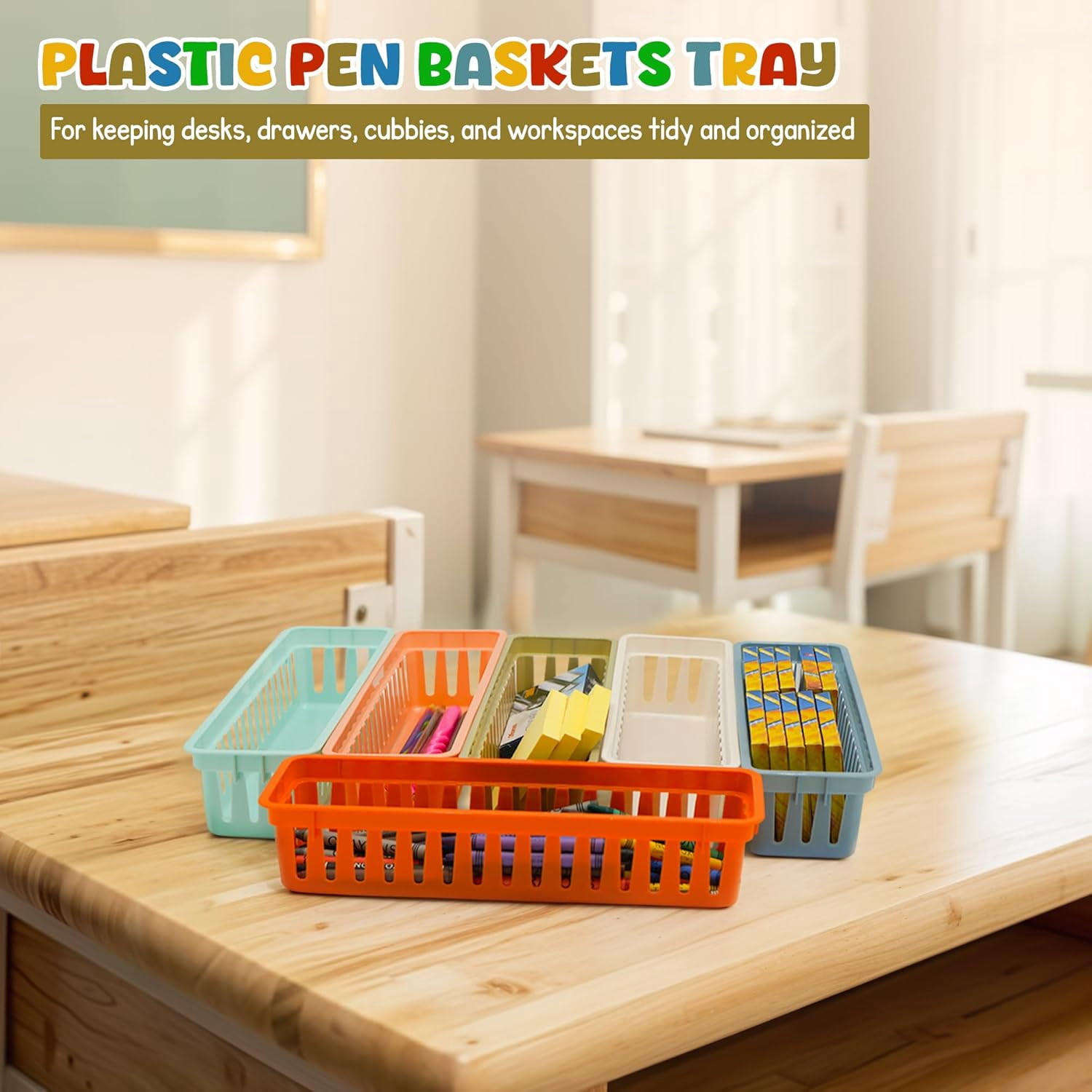 4E's Novelty 12 Pack Pencil Holders Colorful Plastic Desk Organizers Pen Baskets for Kids Classroom Supplies