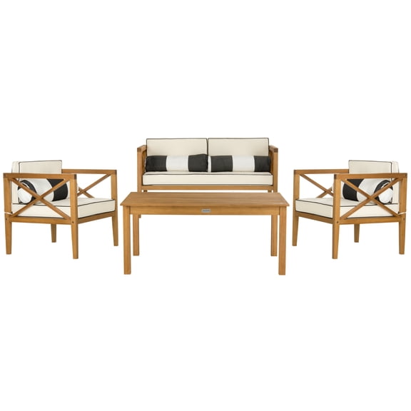 Safavieh Nunzio 4-Piece Eucalyptus Wood Outdoor Set in Teak Brown/Beige