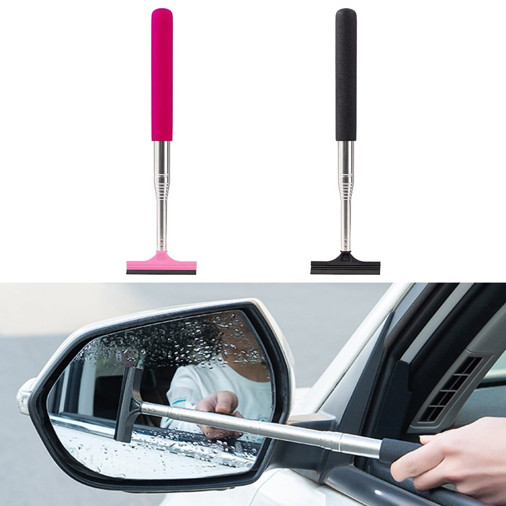 Miytsya Car Rearview Mirror Wiper Telescopic Auto Mirror Squeegee Cleaner  98cm Long Handle Car Cleaning Tool Mirror Glass Mist Cleaner (Black)