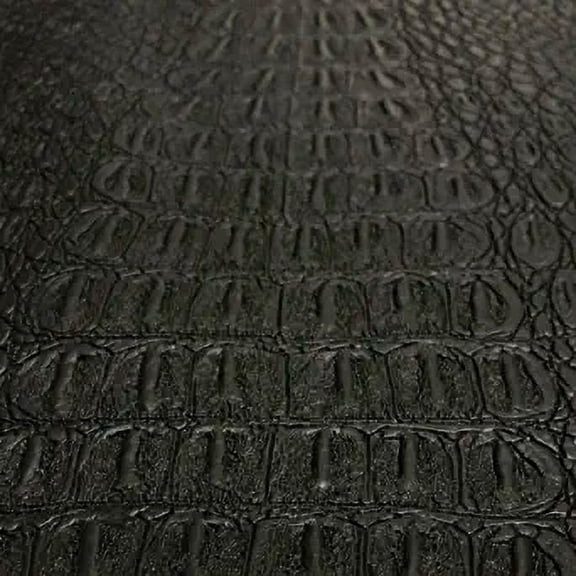 Gator Faux Leather, Soft Textured Crocodile Vinyl Fabric, Alligator Skin Embossed Upholstery And DIY Craft Pleather Sheets – Cut Continuously By The Yard (Black)