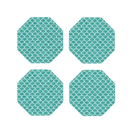 

Leather Coasters Set of 4 - Aquamarine Glitter1 Lightweight Non-Slip Drink Coasters for Desk Anti-Scalding Desk Cup Coasters for Office Table Decor Octagon