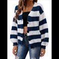 thumbnail image 1 of Cárdigan de Invierno A Rayas para Mujer, Larga, Botones, Frente Abierto, Punto Grueso, Abrigo Extragrande. Azul L, 1 of 10
