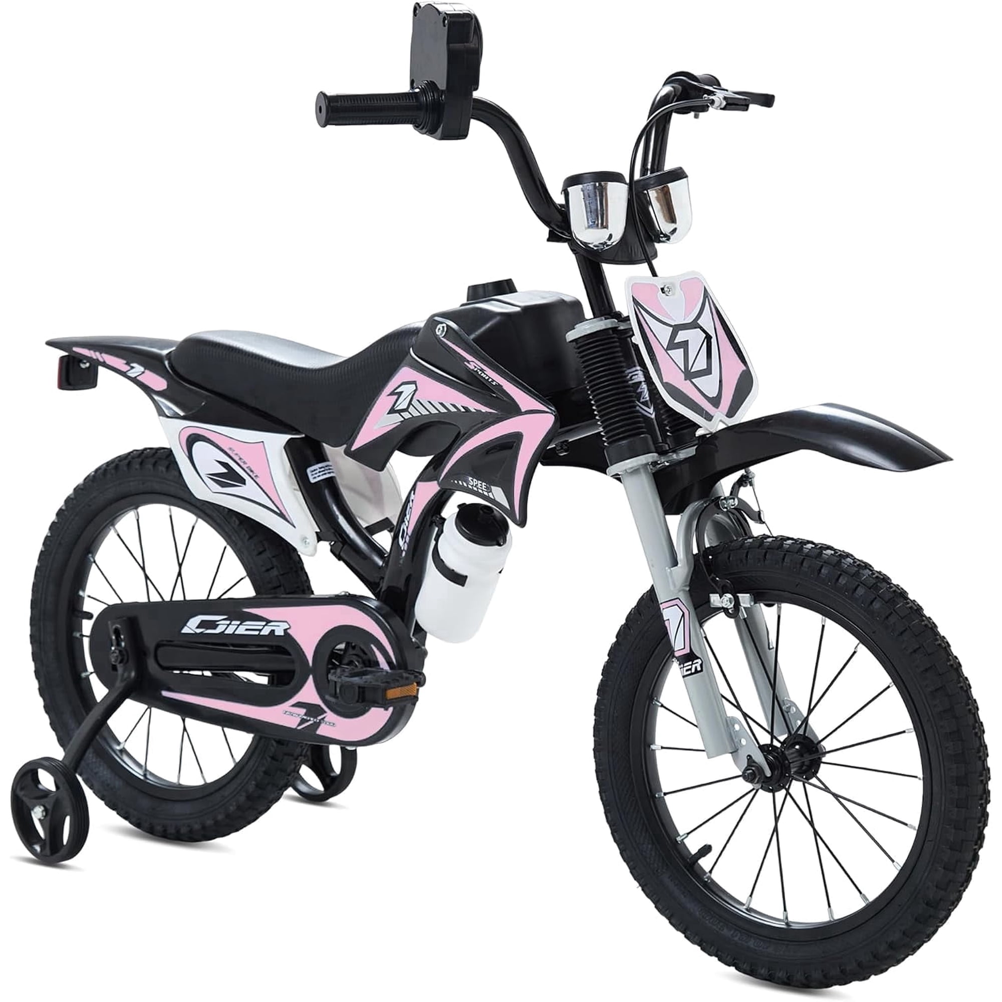 NEORIVER 16 Inch Motocross Style Kids Bike – Training Wheels, Sound Horn, Number Plate & Dashboard Included – Easy Assembly – Ages 3-12 Boys Girls