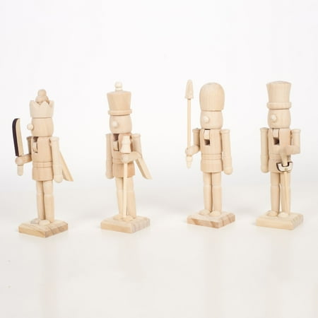 4pcs Wooden Nutcracker Soldier Figurines, Traditional Christmas Wooden Nutcracker Figurines Unpainted Doll, Xmas Birthday Gift, Festive Christmas Decor, Perfect for Shelves & Tables, About 7.5" Tall