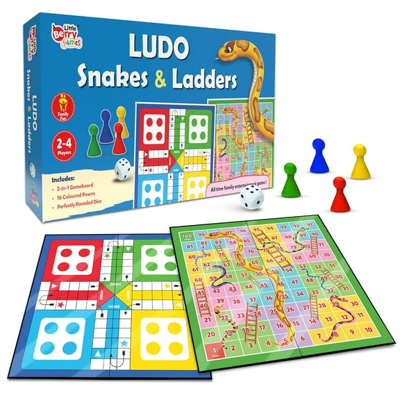 Ludo & Snakes & Ladders Big Size Board Game | 14”X14” Foldable Game Board With Dice | 2-In-1 Board Games For Adults & Family | Suitable For Travelling, Gifts & Fun Party Nights