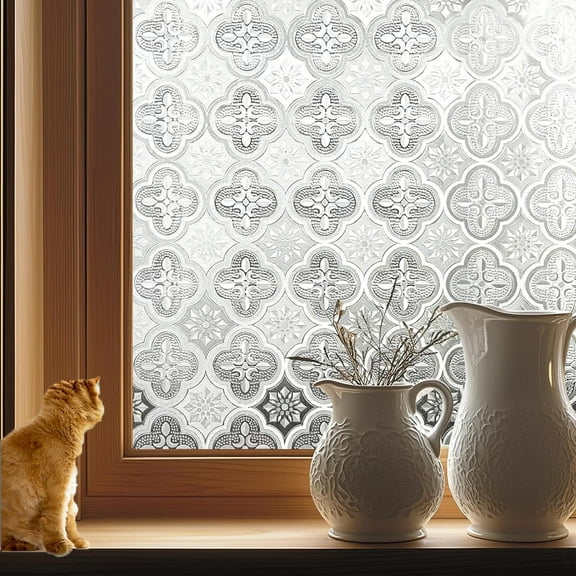 Tutuviw Window Privacy Film,Static Cling Stained Glass Sticker,Opaque Heat Control UV Blocking Glass Door Films Non Adhesive Flowering Crabapple,Home Decorative Window Film (17.7x78.7")