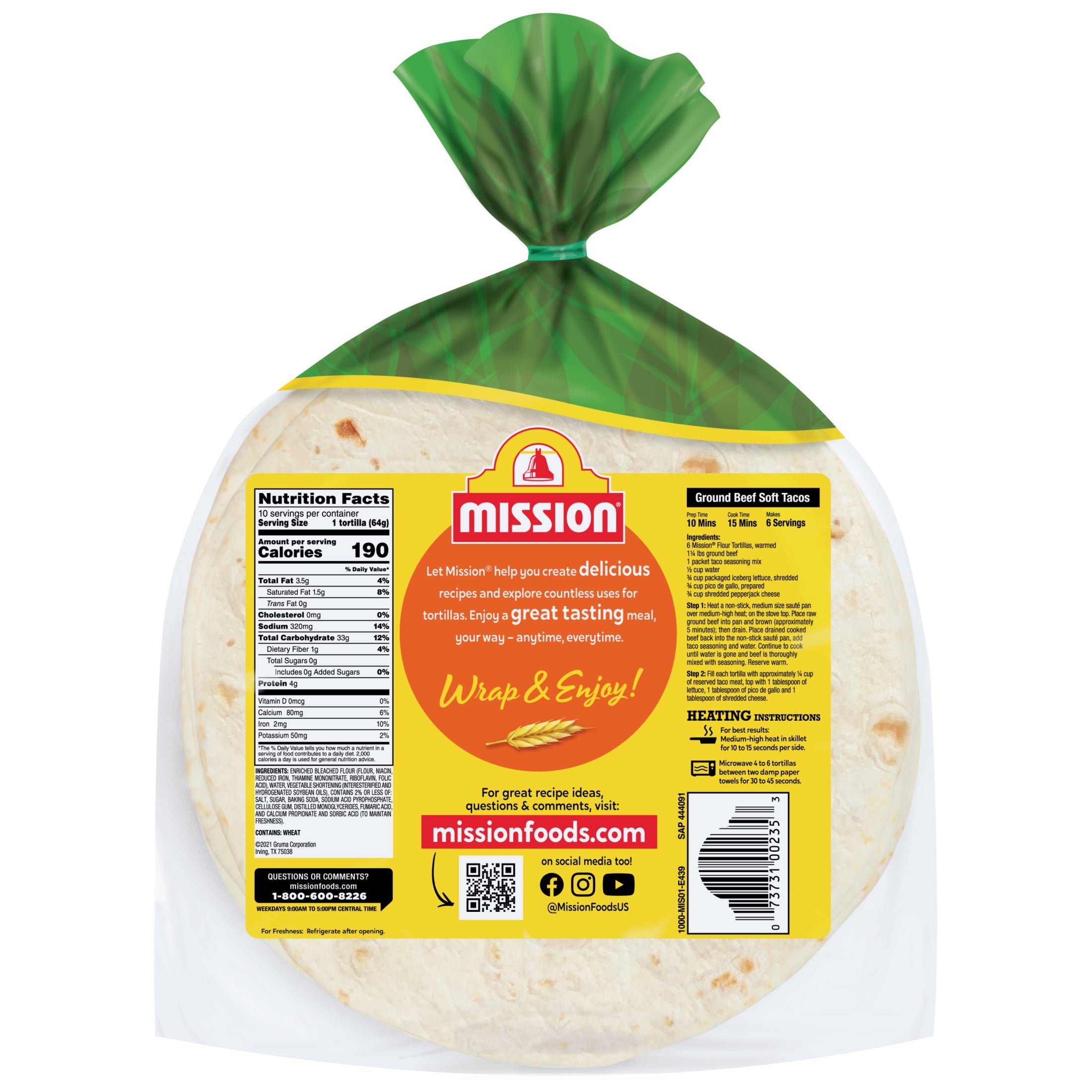 (3 pack) Mission Soft & Fluffy Homestyle Flour Tortillas, Soft Taco Size, 10 Count