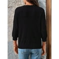 thumbnail image 3 of Womens Summer Cropped Cardigan 3/4 Sleeve Button Up Thin Crochet Knit Shrug Sweater Black L, 3 of 6