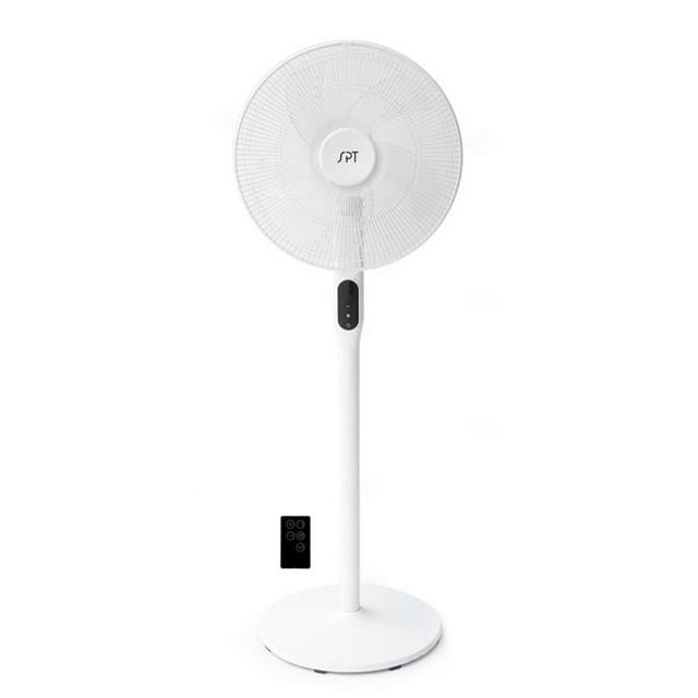 16 in. DC-Motor Energy Saving Stand Fan with Remote & Timer, Piano White