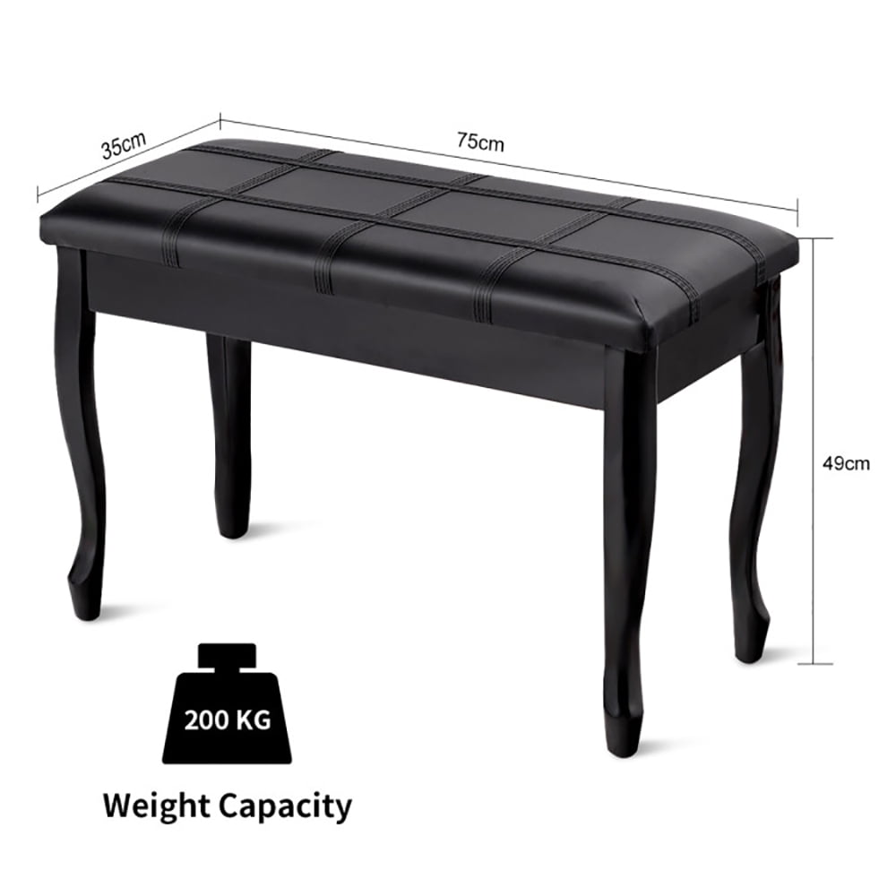 Spaco Solid Wood PU Leather Piano Bench with Storage, Piano Bench with Sturdy Construction, Musical Instrument Toy Stool, Black