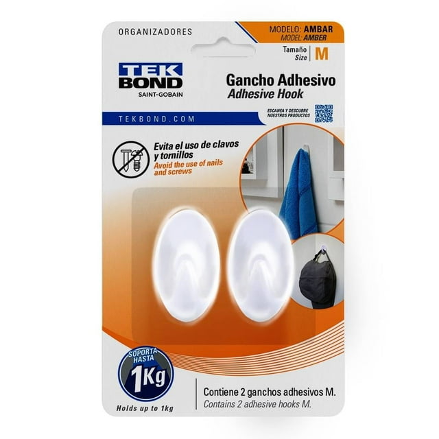 Gancho Adhesivo Tekbond Ambar Mediano 2pz