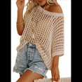 thumbnail image 1 of Blusa de Punto Calada de Corta con Cuello Redondo de Verano para Mujer, Color Albaricoque S, 1 of 6