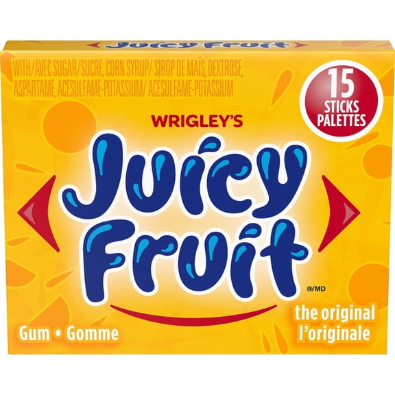 JUICY FRUIT, Fruit Flavoured Chewing Gum, 15 Sticks, 1 Pack