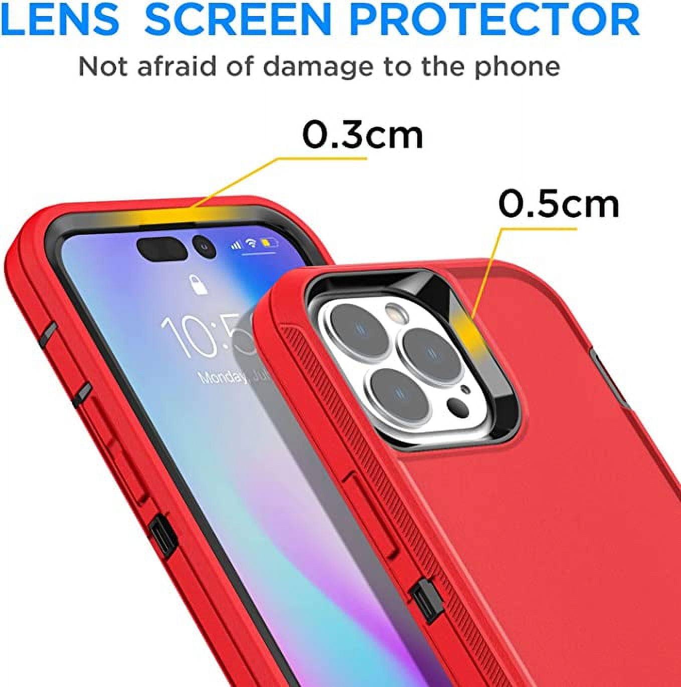 XClear (6 in 1 Bundle) for iPhone 14 Pro Max : 3-Pack Screen Protector & 2  Pack Camera Lens Protector & 1pc Clear Case - Red