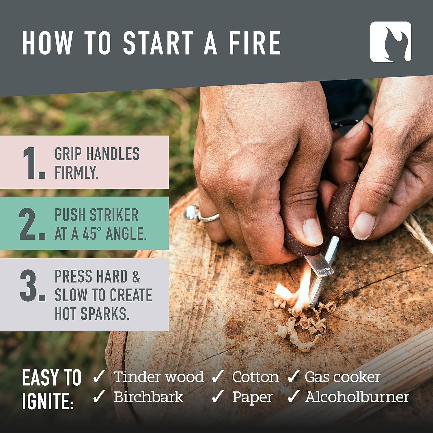 Flint Fire Starter Ferro Rod Survival Tool Scout — Fire Steel Bushcraft Gear — Flint and Steel Magnesium Fire Starter Kit — 2-in-1 Fire Starters for Campfires — 3,000 Strikes